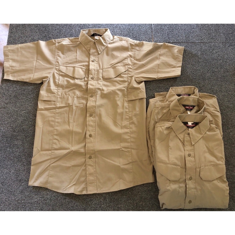 Tru Spec Tactical Shirt Khaki Short Sleeve Button Up Lot Of 4 Small (read)